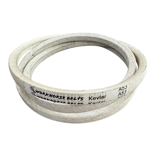 [1000591] Kevlar V-Belt A53 with color white and logo (Cord inside and coated cotton wrapped outside)