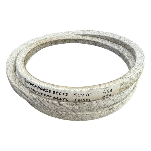 [1000592] Kevlar V-Belt A54 with color white and logo (Cord inside and coated cotton wrapped outside)