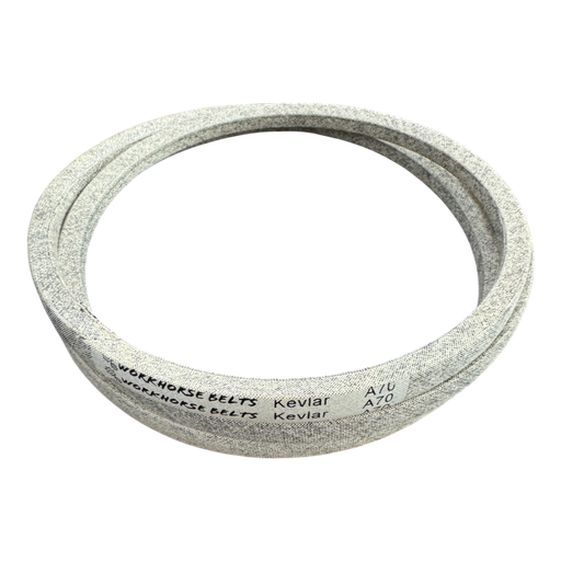 [1000594] Kevlar V-Belt A70 with color white and logo (Cord inside and coated cotton wrapped outside)